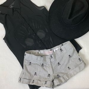 Lucy Love Seersucker Embroidered Skull Shorts 💀